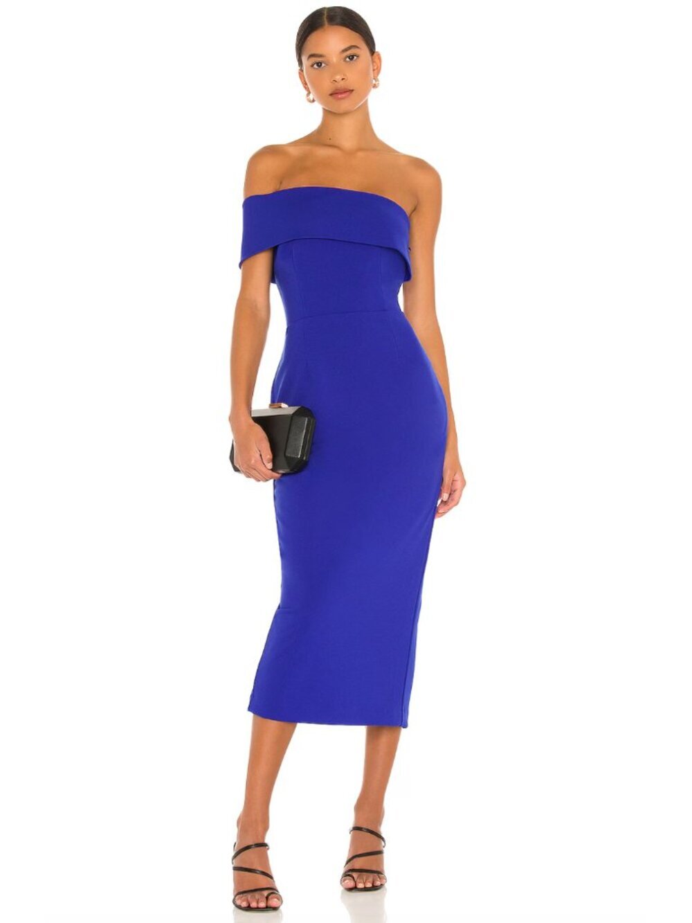 NWT Katie May Royal Sapphire Blue Apollo Off Shoulder One Sleeve Midi Dress